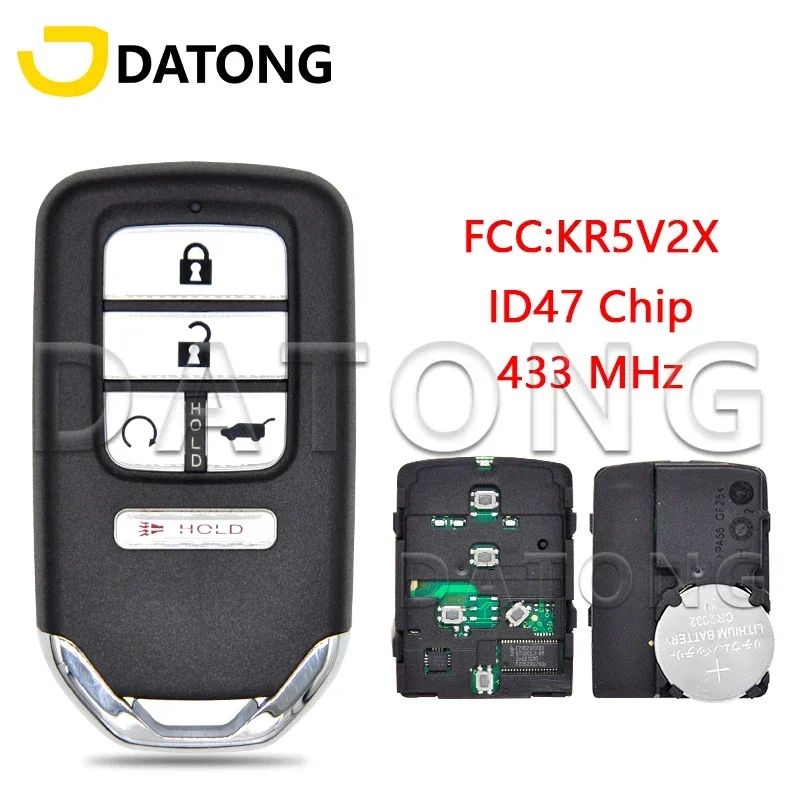 

Datong Wolrd Car Remote Control Key For Honda Civic CR-V Pilot 2016-2020 ID47Chip 433MHz FCCID KR5V2X Replacement Promixity Card