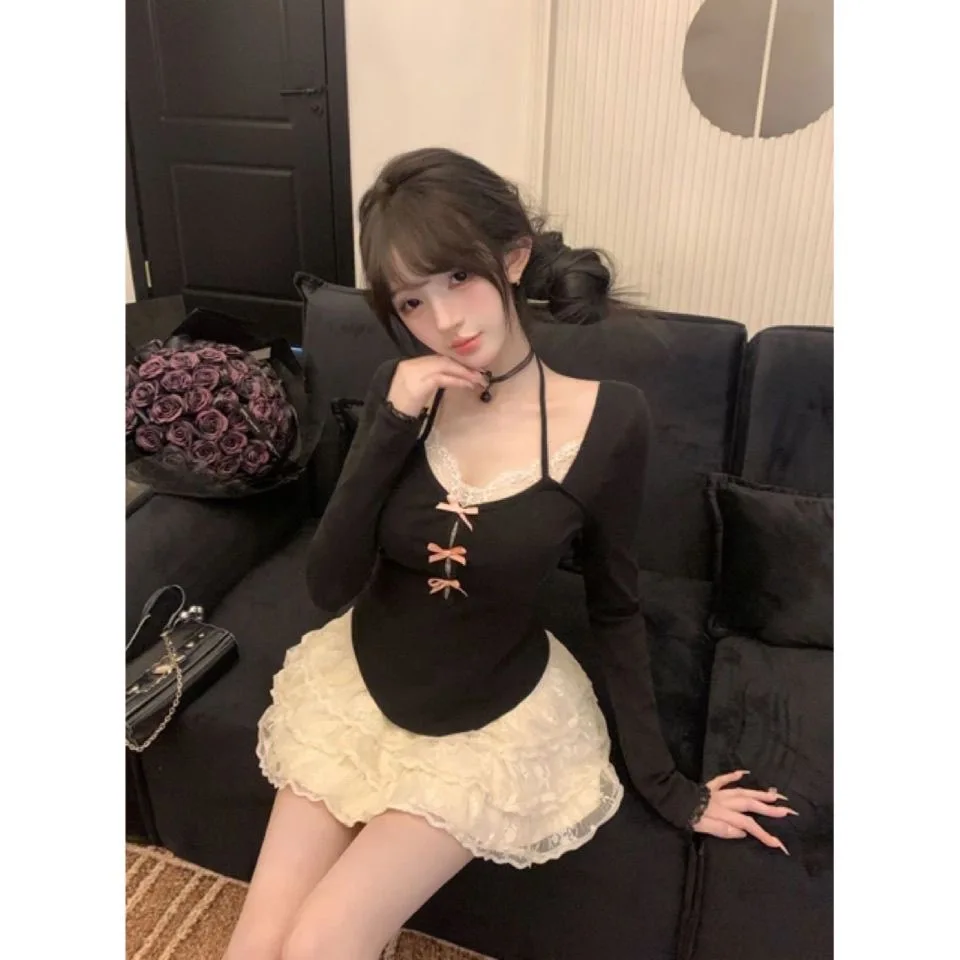 ใหม่ในชุดจับคู่สีฟ้าใหม่ 2 ชิ้นชุดชุดจับคู่ผลิตภัณฑ์ใหม่วันหยุดชุดผู้หญิง Lolita ชุดกระโปรง Y2K เสื้อผ้า