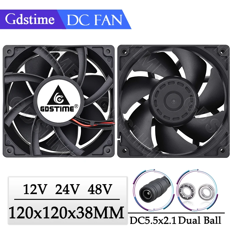 GDSTIME 120mm 6000RPM ventilador de refrigeración 12V 24V 120x120x38MM DC ventilador violento de refuerzo sin escobillas para refrigeración de gabinete de chasis de máquina Btc