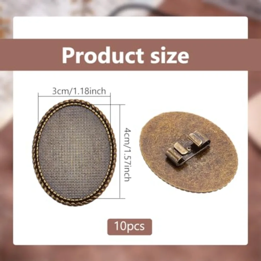 10 قطعة مشبك ربطة عنق بولو فارغ تصميم بيضاوي لمشاريع الحرف اليدوية ذاتية الصنع لمسة نهائية برونزية عتيقة متوافقة مع البقرة العتيقة المرصعة 30x40 مللي متر