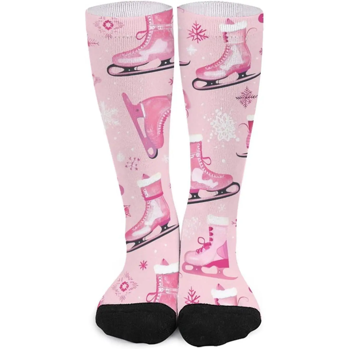 

Чулки до колена с принтом фигурных коньков и снежинок, повседневные спортивные носки, чулки соответствующего цвета для мужчин и женщин