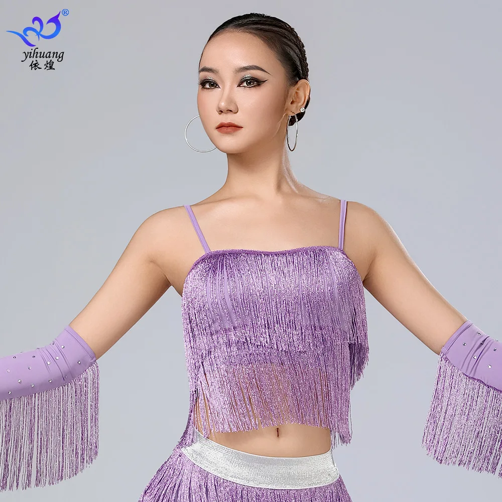 Latin Dance Dress with Straps Tassel Dance Clothes Belly Dance Tassel Wrap Top Performance Dance Costume Dancing Practice