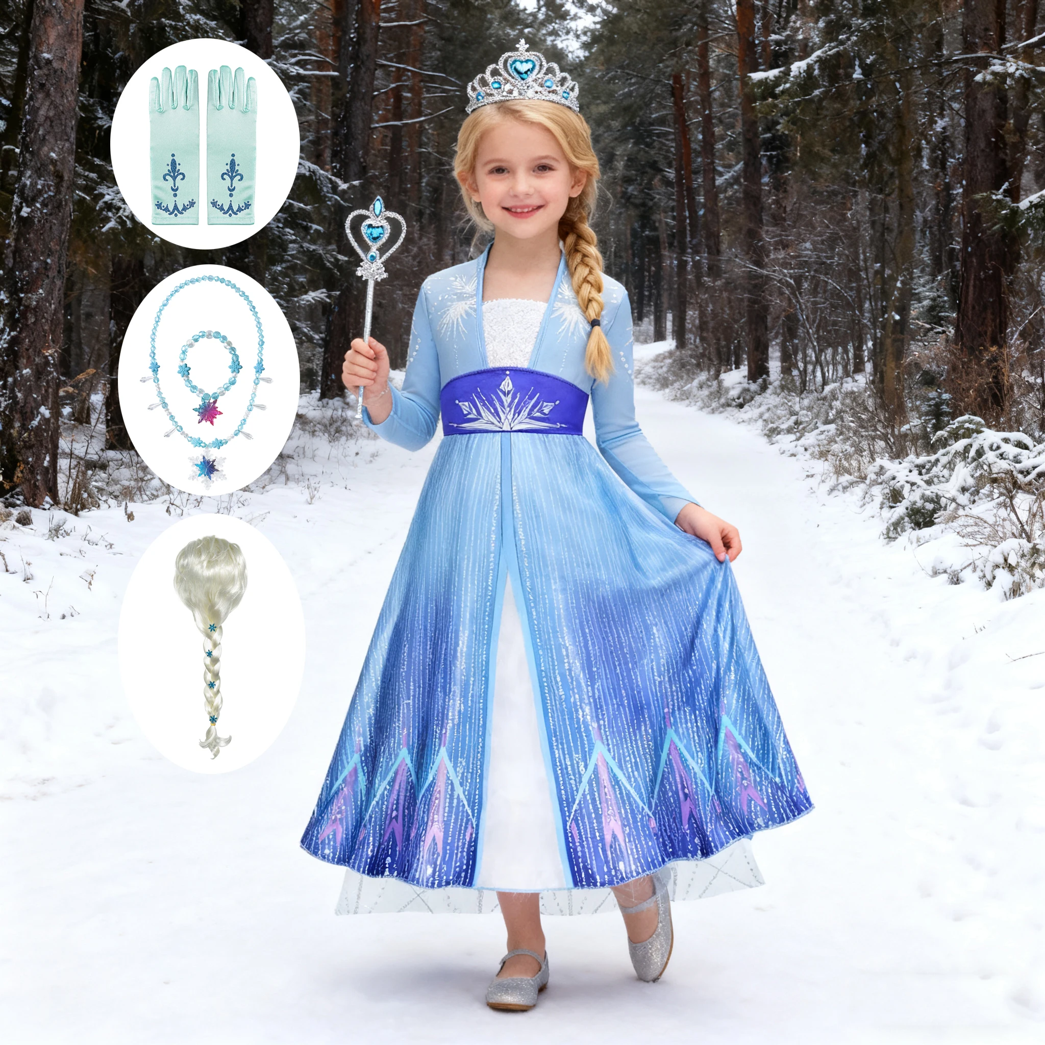

Платья Снежной Королевы Эльзы с длинными рукавами для девочек, костюмы, детские костюмы принцессы на Хэллоуин, детские платья, одежда, праздничная одежда