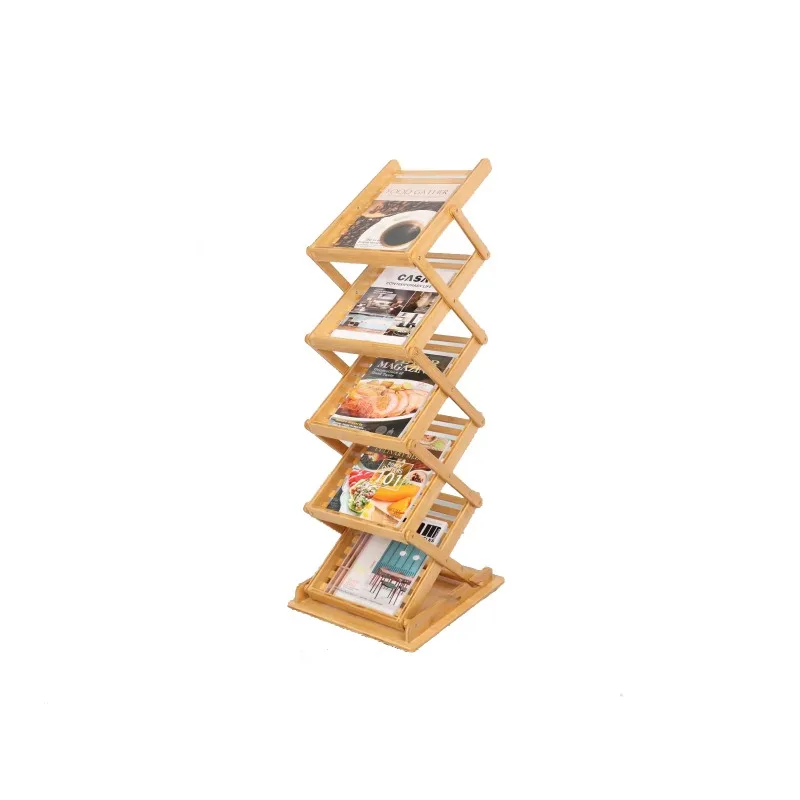 

Natural bamboo 5-layer multi-functional magazine newspaper storage brochure display stand height adjustable and foldable