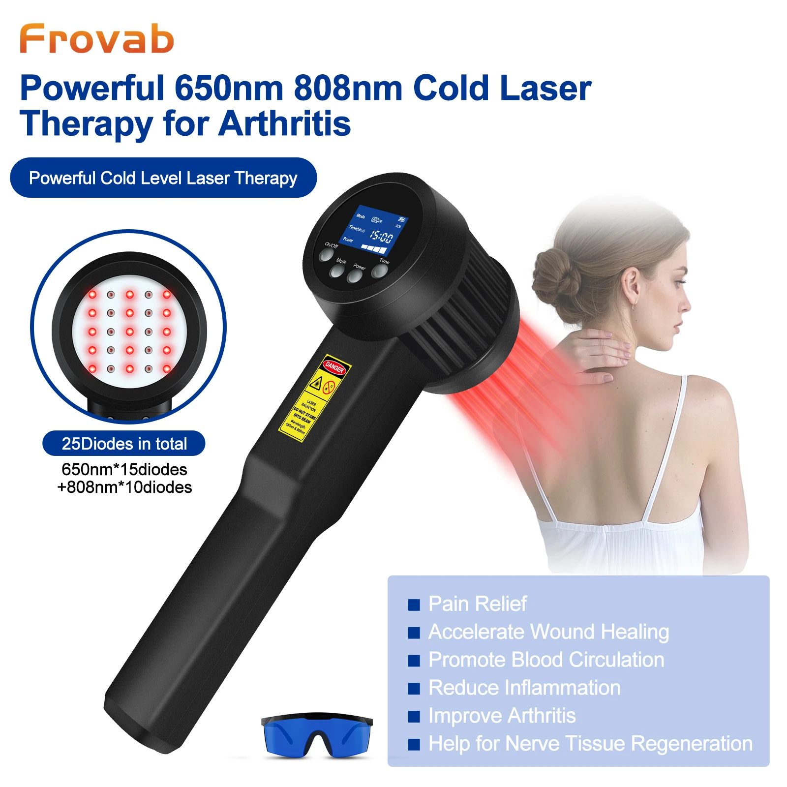 

Frovab 3 Вт Высокомощное холодное лазерное обезболивающее устройство 650 нм 808 нм Ручной красный инфракрасный свет LLLT Терапия Глубокие ткани Артрит