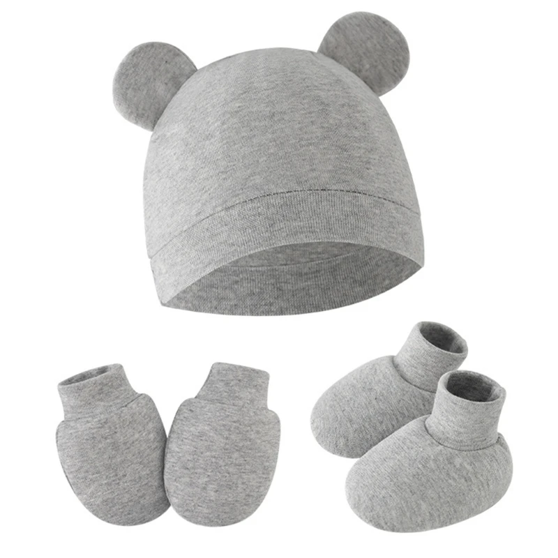 3Pcs/set Newborn Baby Hat Anti Scratch Gloves Protective Foot Cover Anti-grab Infant Mittens Cap & Socks Set 066B