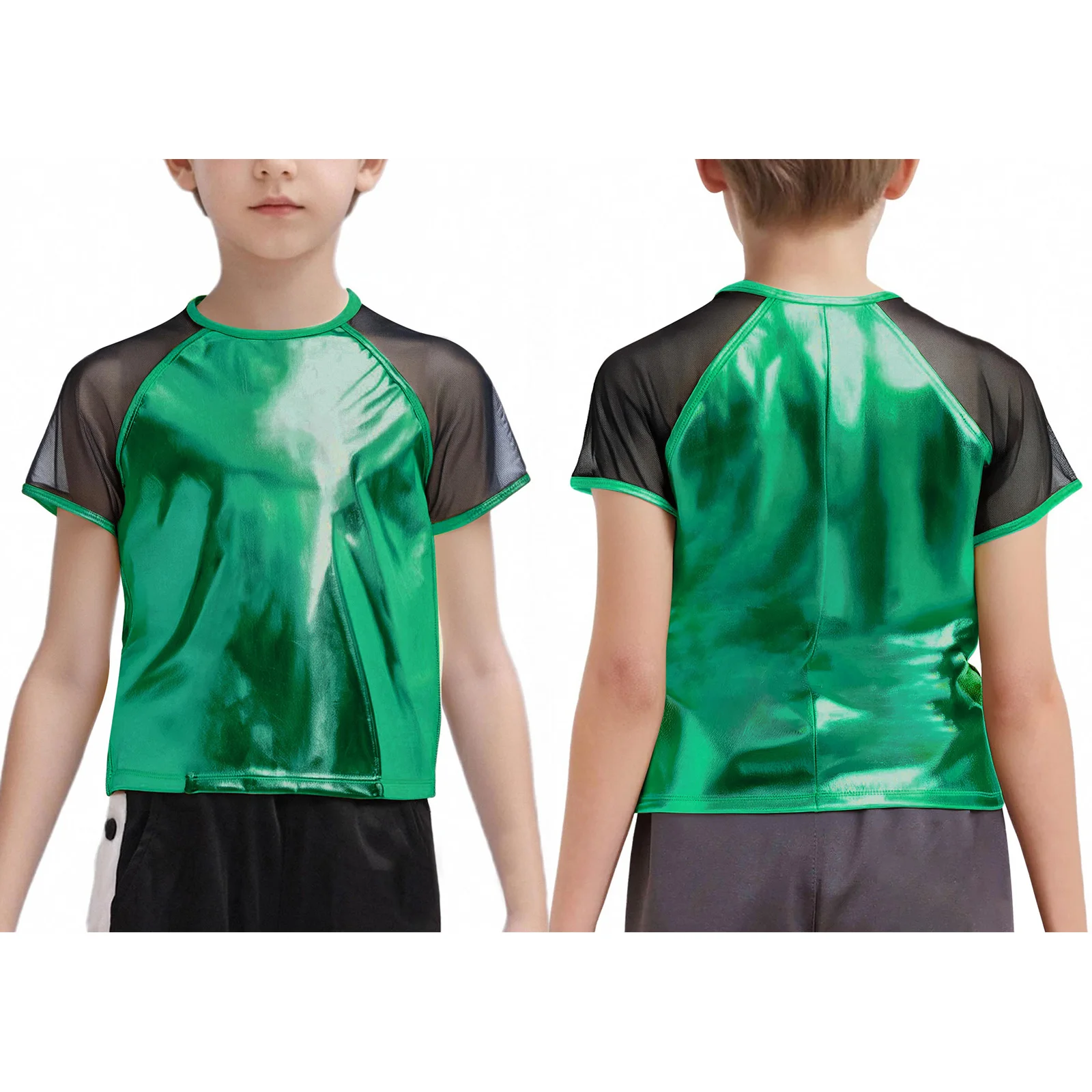 Kinder Mädchen Jungen Jazz Dance Top Metallic Street Hip Hop Kleidung Kostüm Disco Streetwear Kinder Kurzarm T-shirts