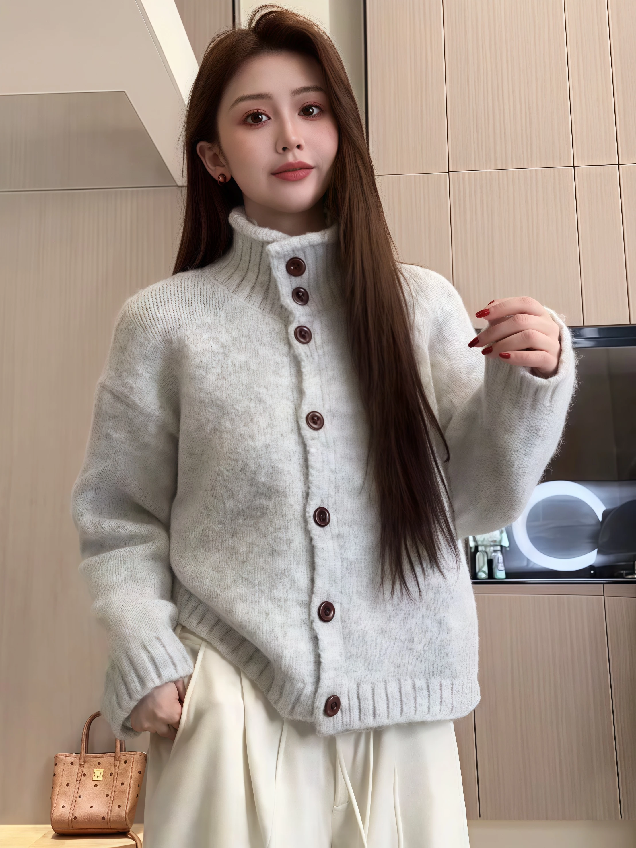 

Korean Laid-ba High-ne Soft Cozy Knitted Sweater Coat Women's Autumn Winter Thiened Loose Open Cardigan Design Sense