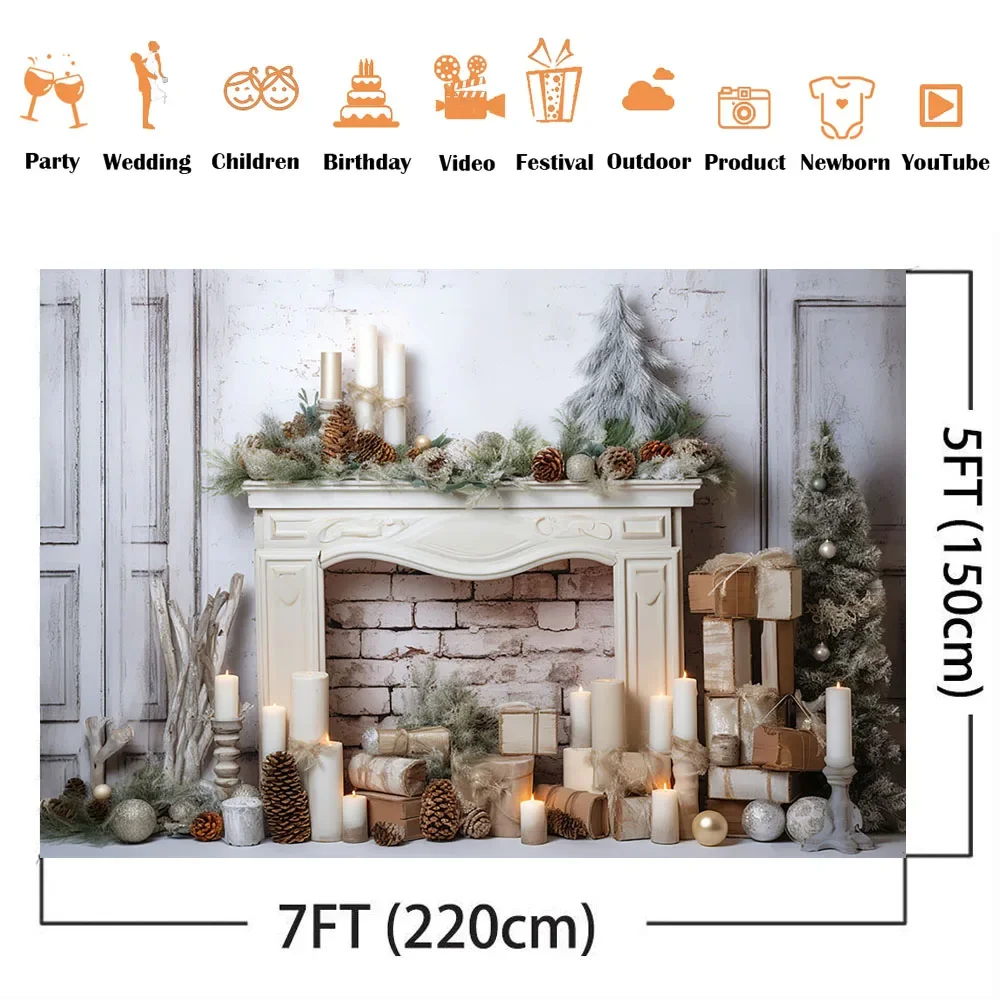 خلفية الموقد عيد الميلاد للتصوير الفوتوغرافي ، جدار الطوب خمر ، الدعائم التقاط الصور ، صورة الاطفال ، شمعة بيضاء ، خلفية الصورة ، استوديو