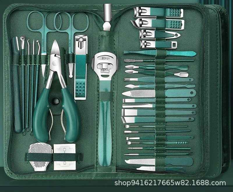

Nail Clipper Set of 35 Pieces in Dark Green Color with Good Quality Nail Clippers and Dead Skin Scissors