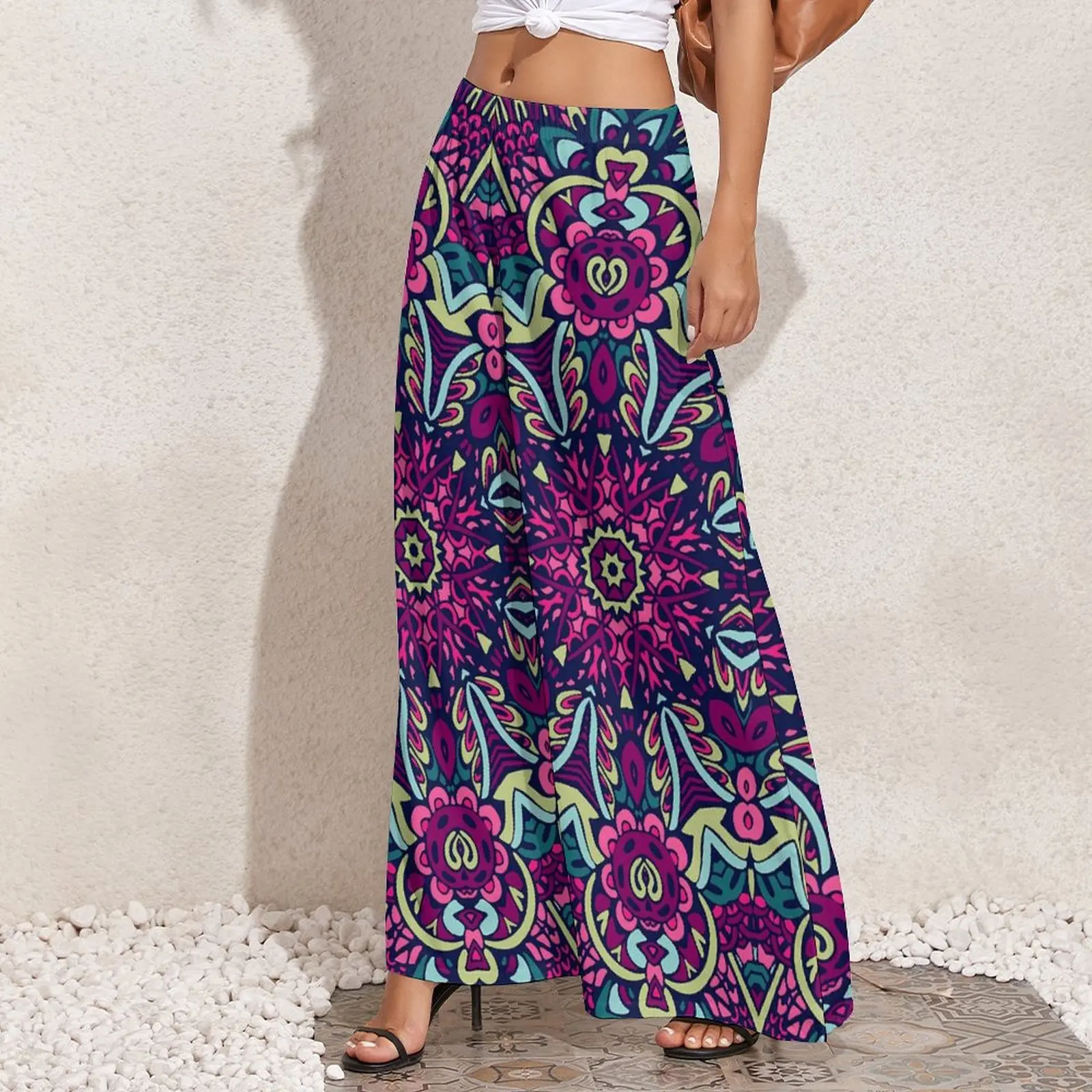 Vintage Ethnic Straight Pants Retro Floral Print Modern Wide Leg Pants Womens Oversized Aesthetic Custom Trousers