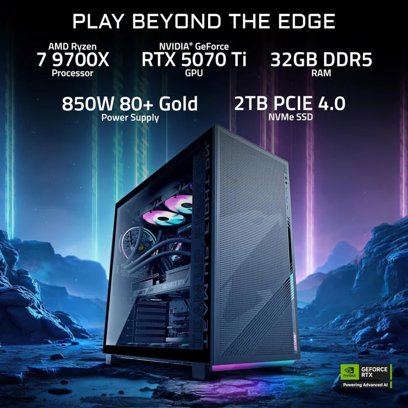 كمبيوتر مكتبي للألعاب من AOTESIER، Ryzen 7 9700X، RTX 5070 Ti، 32 جيجابايت DDR5، 2 تيرابايت SSD، Windows 11، Prime 5 AP5A7N7T-5000