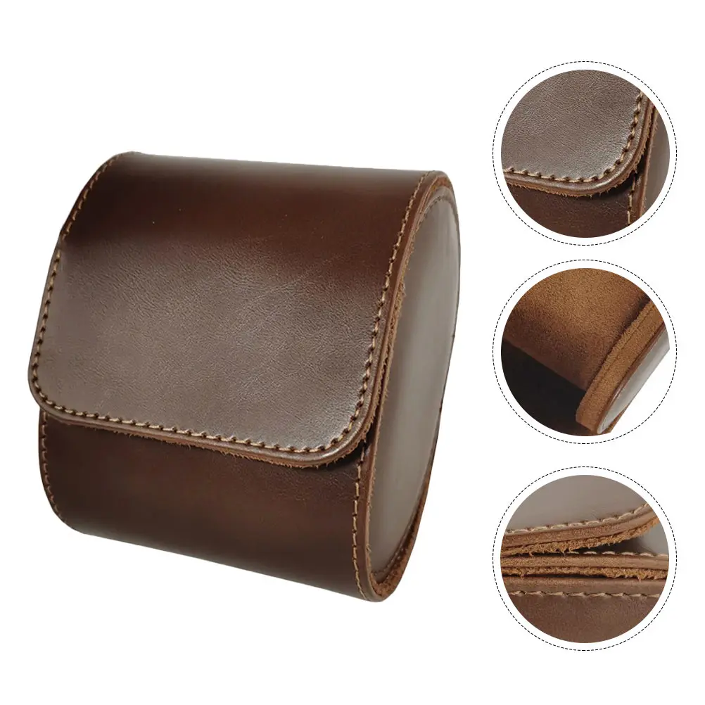 

1pc Single-Slot Portable Box Holder Retro Style Durable Cowhide Material Elegant Watch Organizer Travel Jewelry Gift