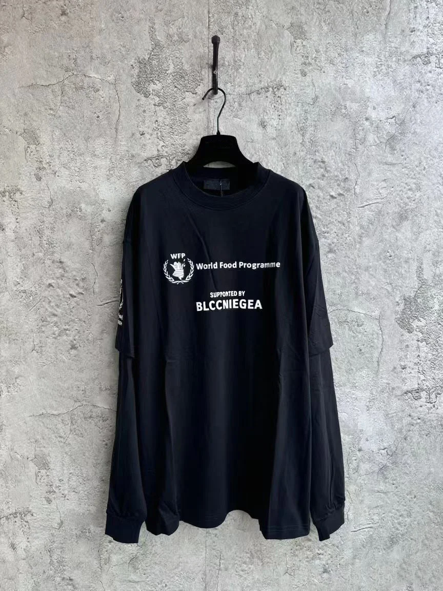 

BLCCNIEGEA High-Quality Casual New Paris B Logo Faux Two-Piece Long Sleeve T-Shirt, Unisex Classic Fashion Cotton Top