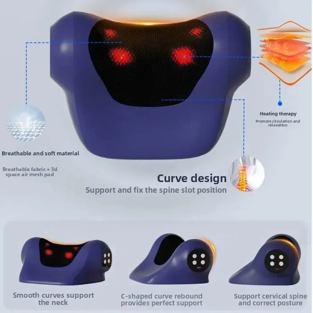 مريح C-شكل الرقبة الكتف مدلك مع تهدئة الحرارة متعدد المستويات كثافة قابلة للشحن لتخفيف الآلام تدليك وسادة عنق الرحم #6