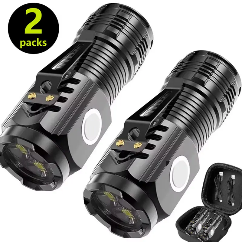 Portable Brightness Mini 3LED Flashlight with Pen Clip，Night Walking, Rechargeable Waterproof Emergency Spotlight Outdoor Torch