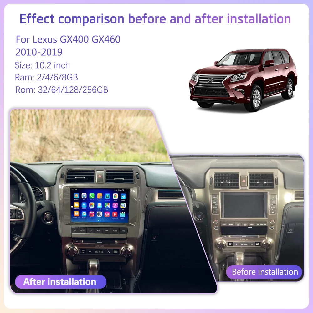 10.2inch car radio multimedia player For Lexus GX400 GX460 470 2010-2019 GPS navigation stereo Android Auto Carplay 4G 360camera