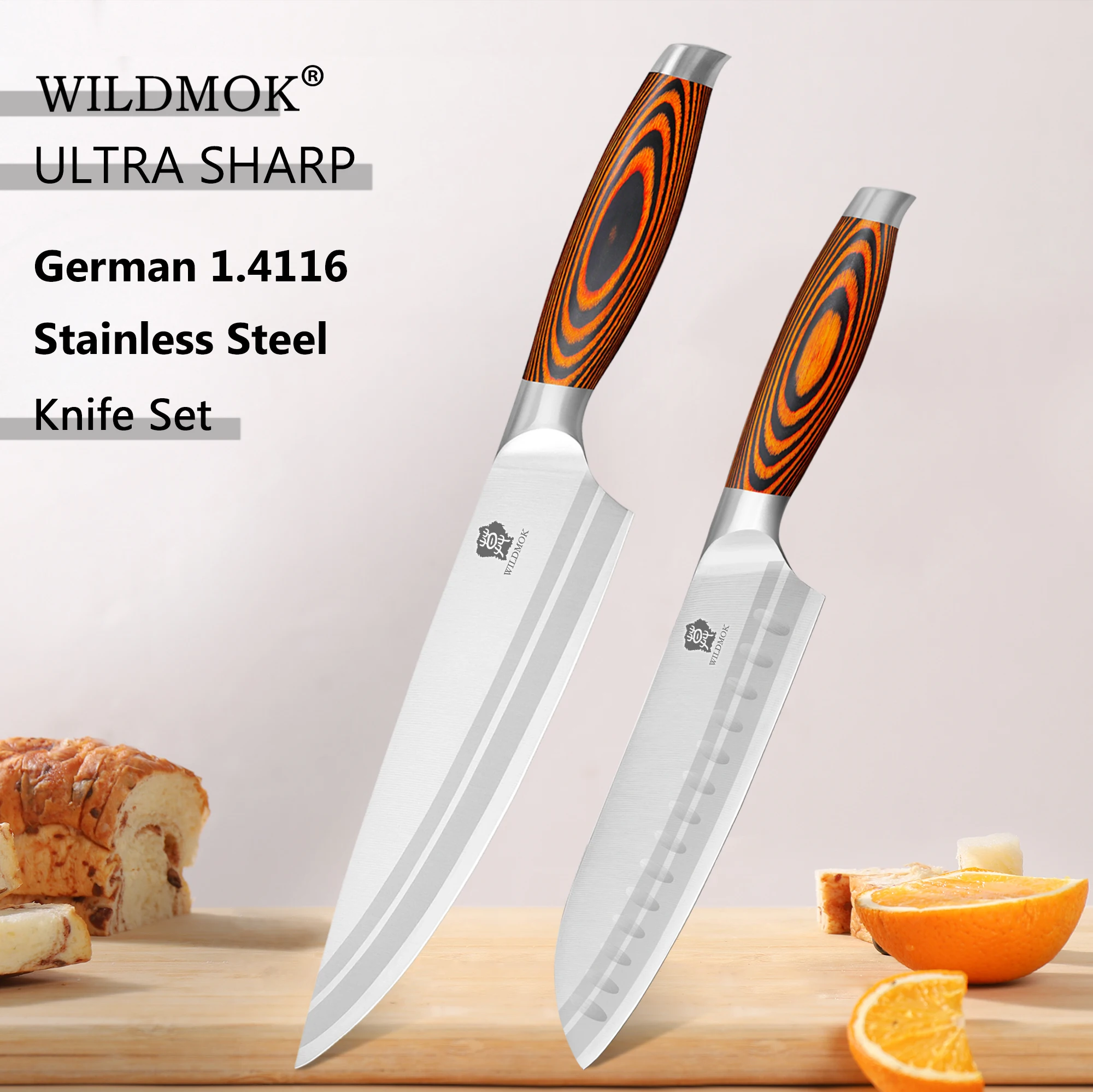 

WILDMOK 2PCS Kitchen Knives Set German 1.4116 Steel Suitable For Kitchen Cooking Cutting Meat Slice Chef Knife Set Kitchen Tools