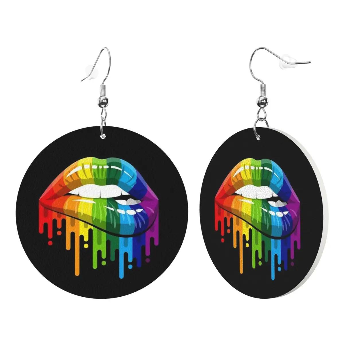 Gay Pride Rainbow Sexy Lips Leather Teardrop Earrings for Women Leather Earrings Fashion Lgbt Lightweight for Parties Holidays