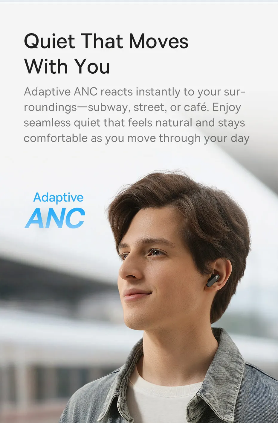 Baseus Bass BS1 NC -40 dB Echtzeit-Adaptive ANC Wireless Earbuds Bluetooth 6.0 Semi-Open-Kopfhörer LDAC Hi-Res Audio 6-Mic AI ENC – Detail 3