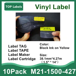 10PK BMP21 Vinyl Etiketten Patrone M21-1500-427 BAND Schwarz auf Gelb Verwenden Für BMP21-PLUS BMP21-LAB Kennzeichnung Tag Drucker Datacom