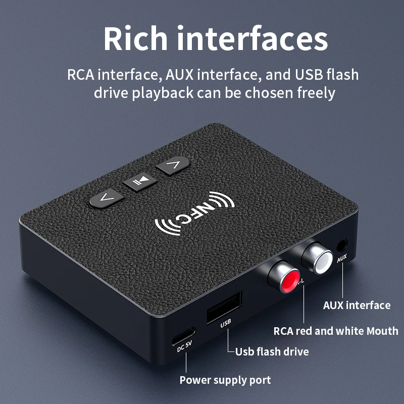 KEBIDUMEI NFC Bluetooth 6.0 Odbiornik Audio 3.5mm AUX R/L RCA HIFI Muzyczny Adapter Bezprzewodowy Odtwarzacz USB U-Disk do Samochodu, Zestaw Głośnikowy, Wzmacniacz — zdjęcie produktu 6