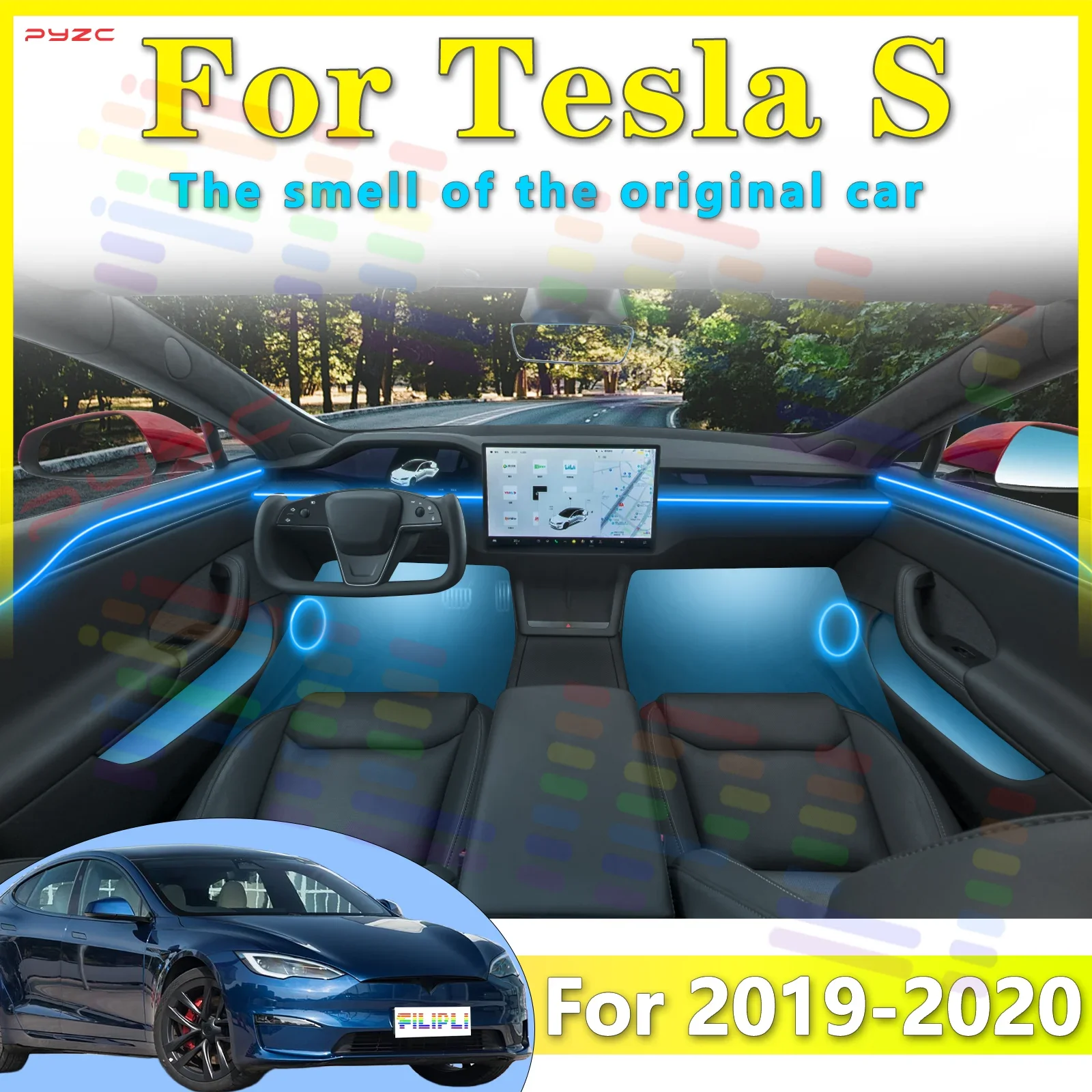 

Внутренняя светодиодная лента Tesla Model S, 64 цвета с приложением, контролируемая несколько режимов для приятной атмосферы вождения