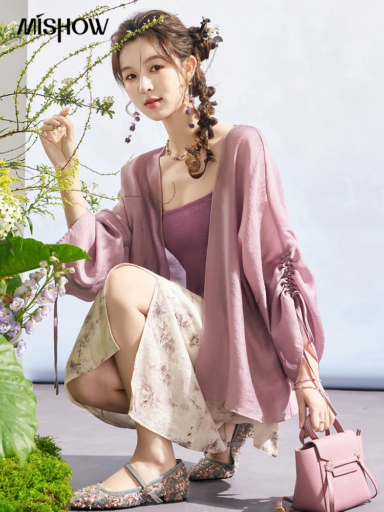 MISHOW Sunscreen Shirt  Separately 2024 Summer Lyocell Fabric Chinese Loose Sleeves Pleated Lantern Sleeve Cardigan MXD12W0323