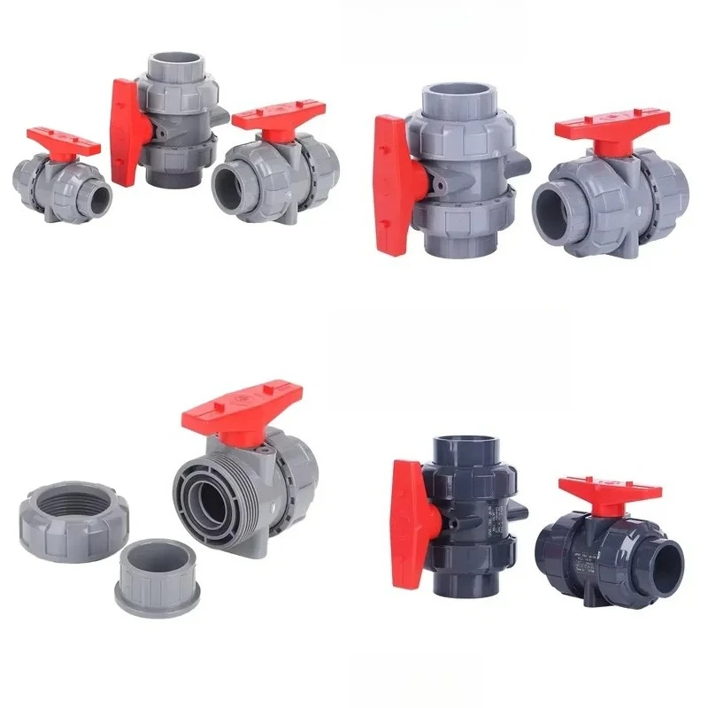 High Quality Dark Gray UPVC Double Ball Valve DIN DN25 Industrial Grade Plumbing Fittings Factory Direct Price