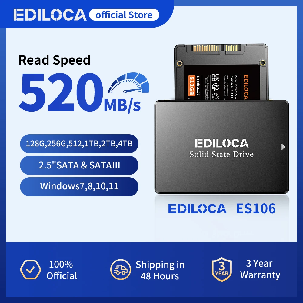 

Ediloca ES106 SSD 550 МБ/с M.2 SATA SSD 6 Гбит/с NVME 3D NAND TLC Внутренний жесткий диск для ультрабуков, планшетных компьютеров и мини-ПК