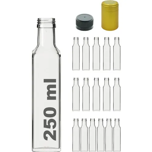 Afracam Maraska Transparent 250 ml Locked Lid and Hooded Glass Bottle 16 Pcs