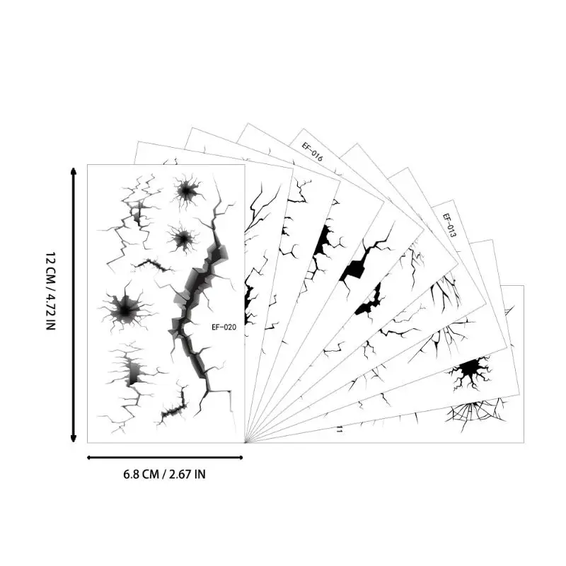 10 folhas de halloween crack mark rosto adesivo aranha web tatuagens temporárias preto horror corpo maquiagem engraçado à prova dwaterproof água tatuagem adesivo