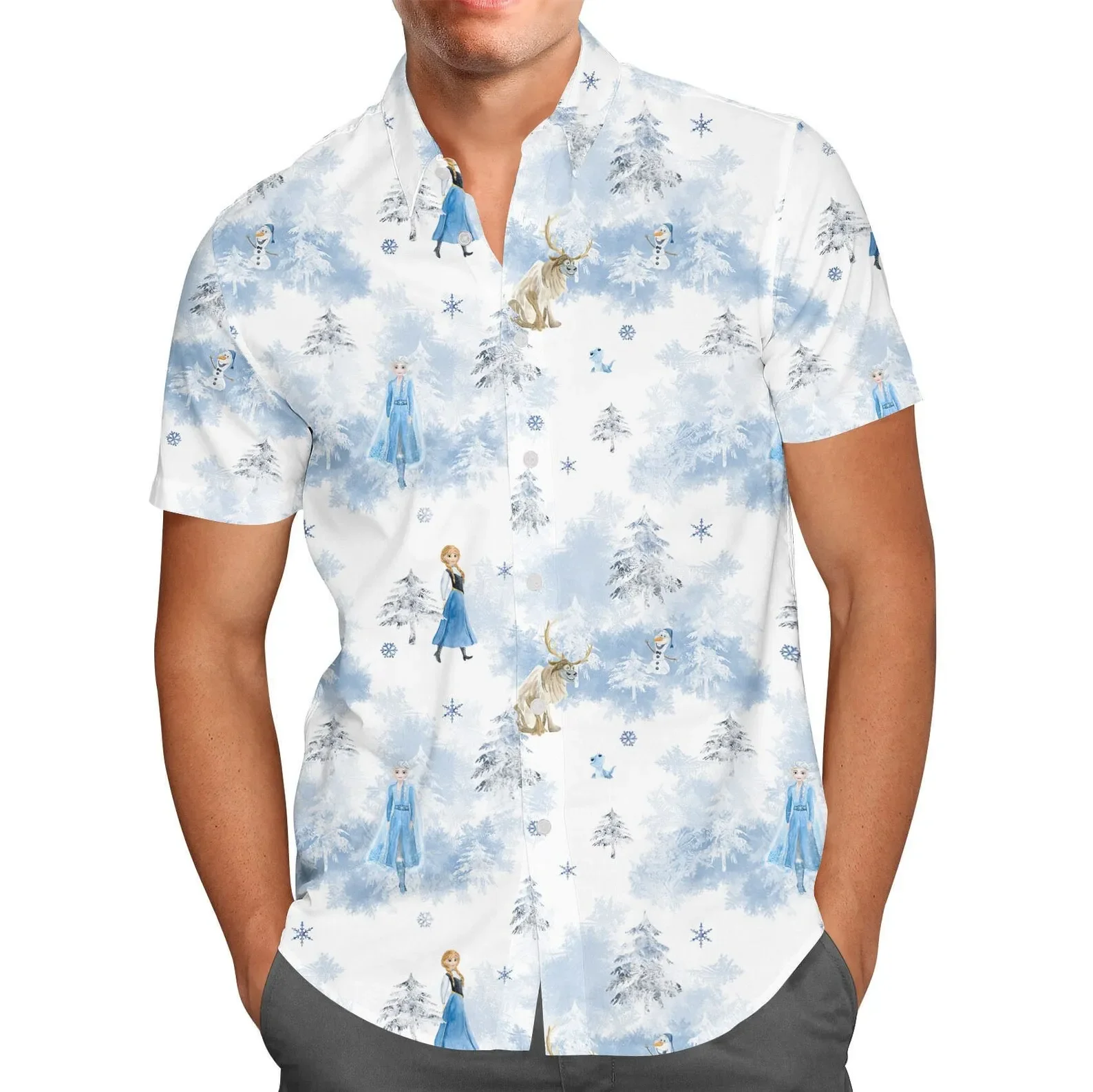 Disney-Chemise hawaïenne OlPG pour homme, chemise boutonnée, manches courtes, mode vintage, Frozen