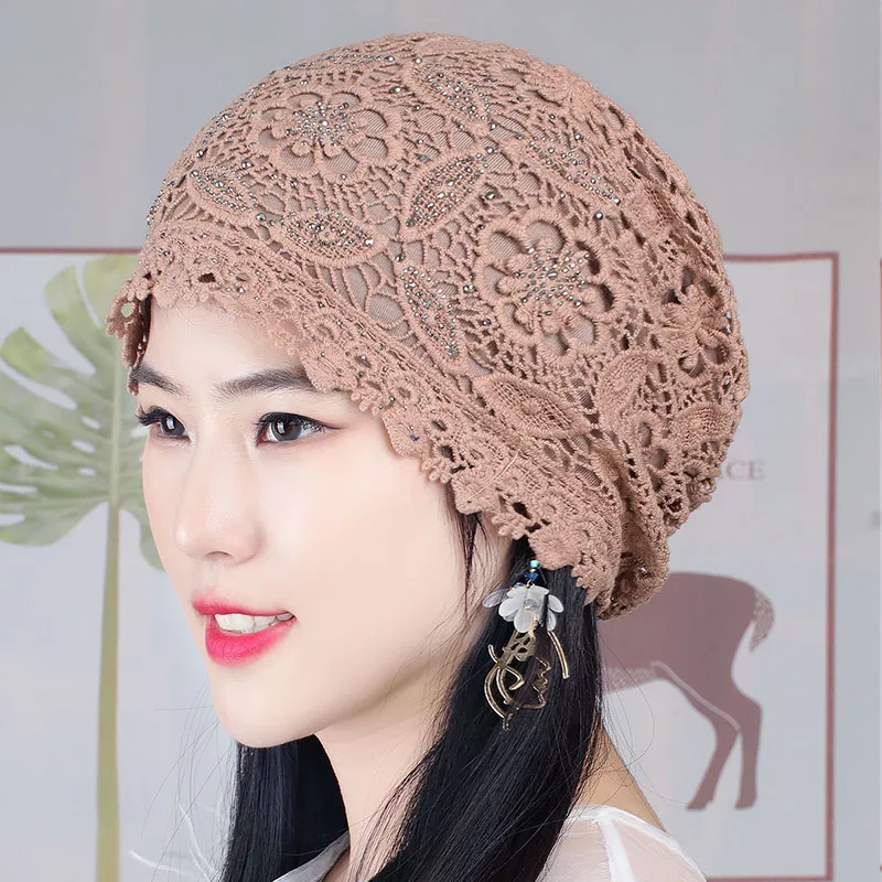 Knitted Ladies Head Scarf Hat Summer Breathable Thin Hollow Toe Cap Sexy Gentle Temperament Fashion All-match White Hair Caps