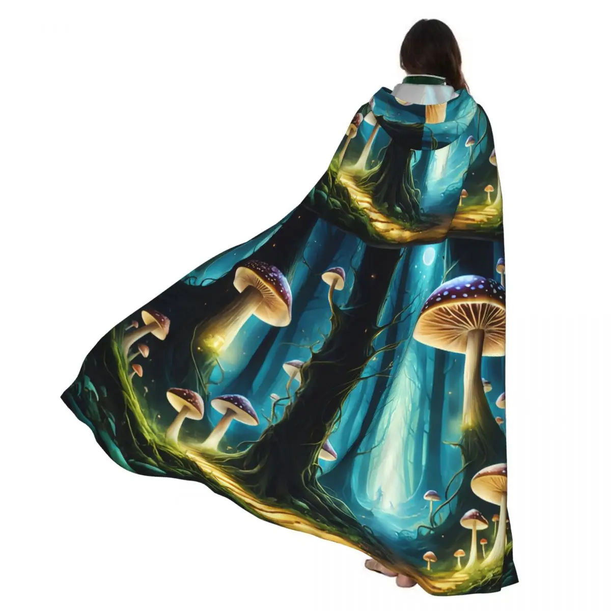 

Унисекс взрослый плащ с волшебными лесными грибами и капюшоном, длинный костюм ведьмы, косплей