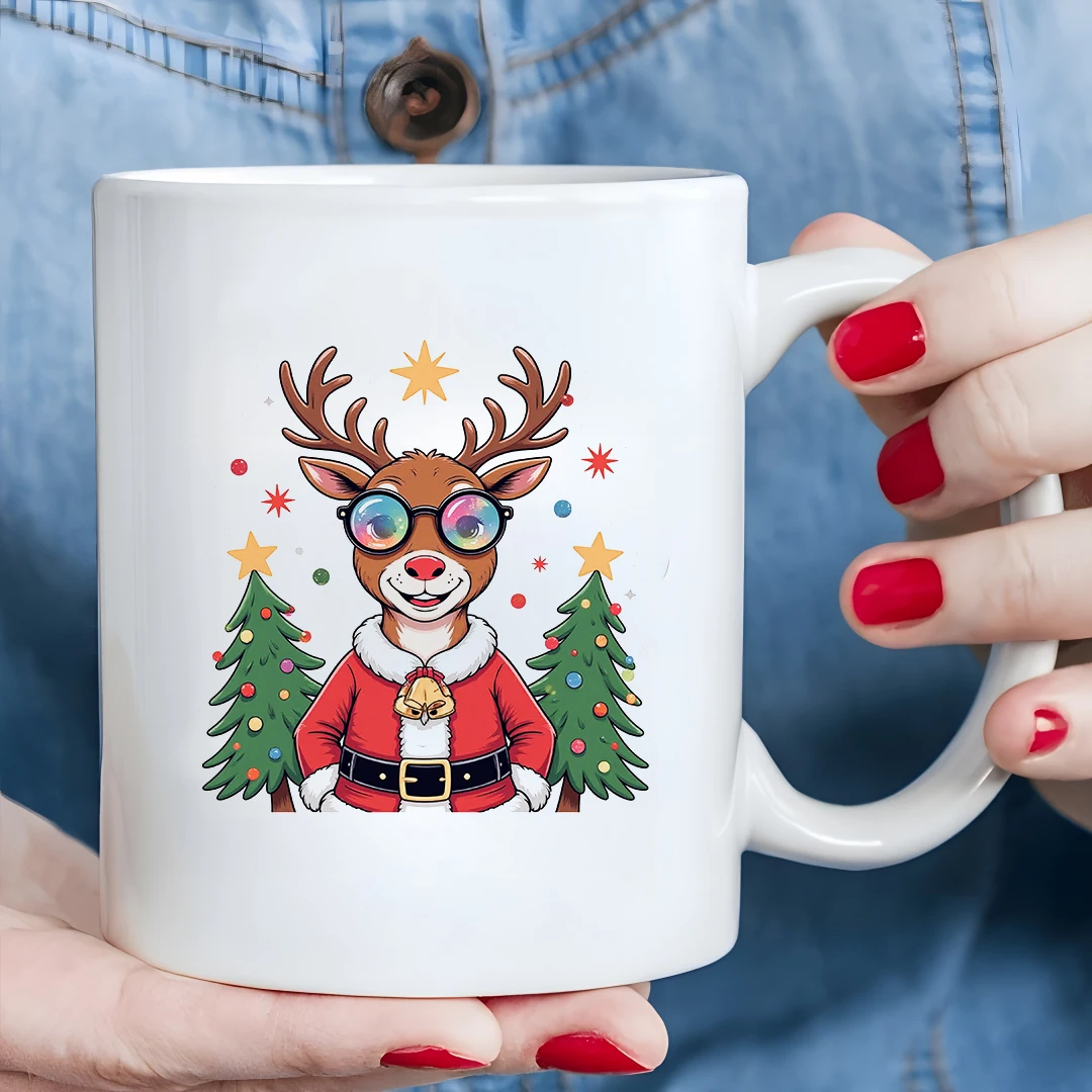 Tazza di Babbo Natale con renna da cartone animato da 11 once, tazza per bambini, tazza da caffè per l'home office, regalo di Natale indispensabile