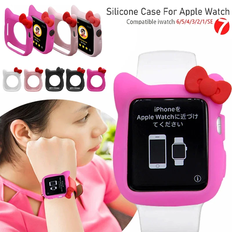 

Милый мультяшный защитный чехол для девочек для Apple Watch Se 7 41 45 мм 38 мм 44 40 42 мм, силиконовый чехол-бампер для iWatch серии 6 5 4321