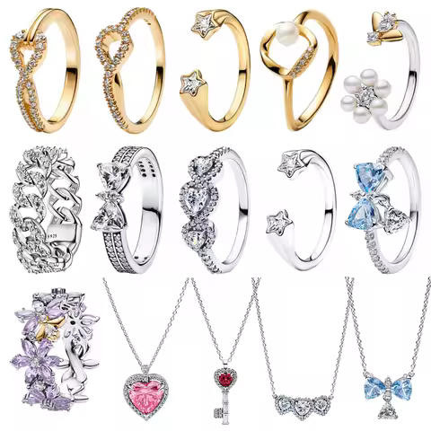 Luxury Original 925 Sterling Silver Heart-shaped Bow Flower Ring fit Women's High-end Jewelry Parties Valentine's Day Gifts