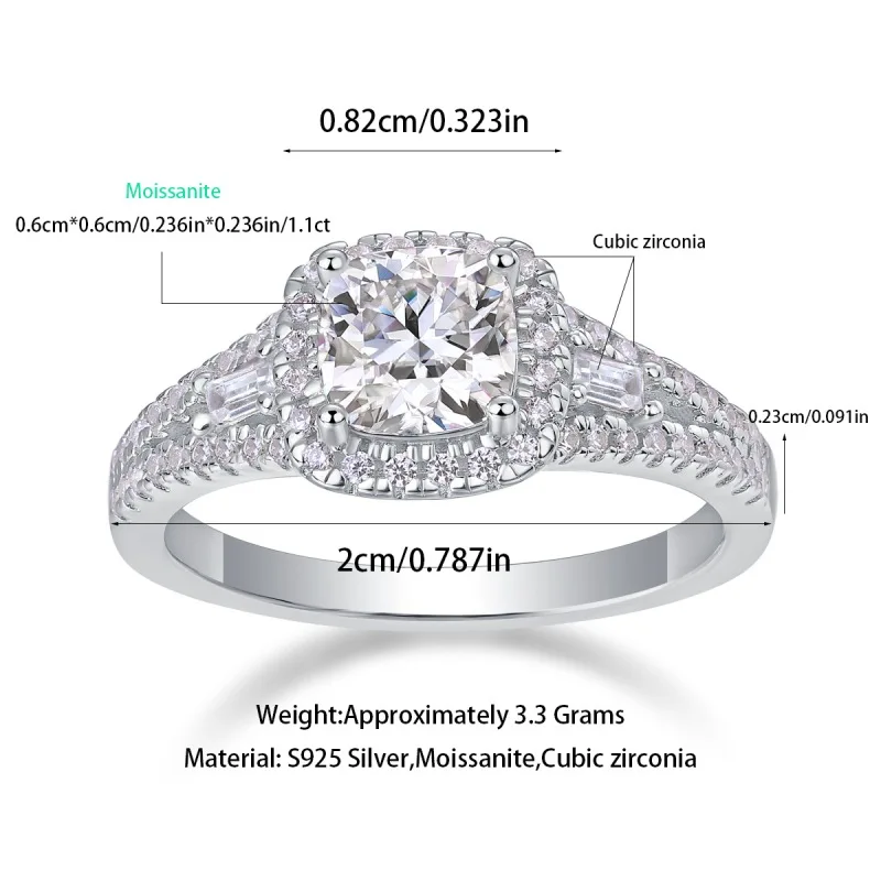 

Apaison D Color 1.1 ct Solitaire Moissanite Rings For Women 925 Sterling Silver Bridal Wedding Anniversary Gift Ring