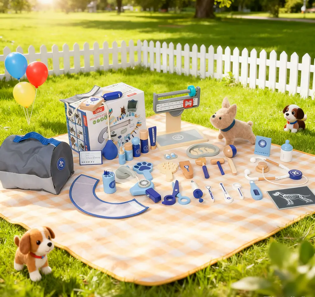 Crianças fingem brincar conjunto de brinquedos de médico para animais de estimação: brinquedo educacional de crescimento, kit de dramatização transfronteiriço e artesanato em madeira