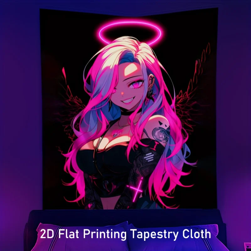 VIKAMA Cartoon Theme Night Light Anime Tapestry Angel Aesthetics Living Room Bedroom Game Room Dormitory Room Decoration