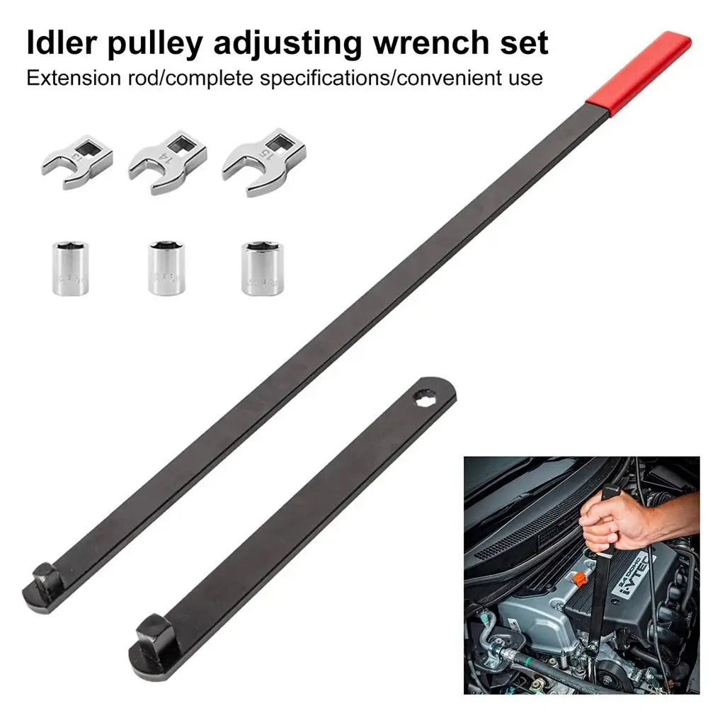 

1Set Adjustable Idler Wheel Belt Tightening Wrench Belt Adjustment Steel Idler Pulley Wrench Set Extended Rod Throttle Tightener