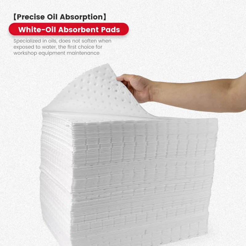 

3mm White Oil Absorbent Pads for Gas Stations Workshops Marine, Industrial Water Repellent 108L Capacity 100pcs per Box
