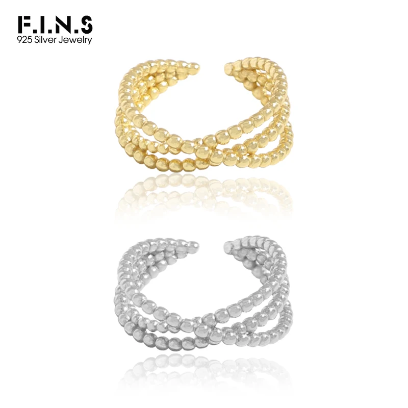 

F.I.N.S Korean Multi-Layered S925 Sterling Silver Wrapped Ball Open Rings Texture Adjustable Finger Fine Jewelry Women Accessory