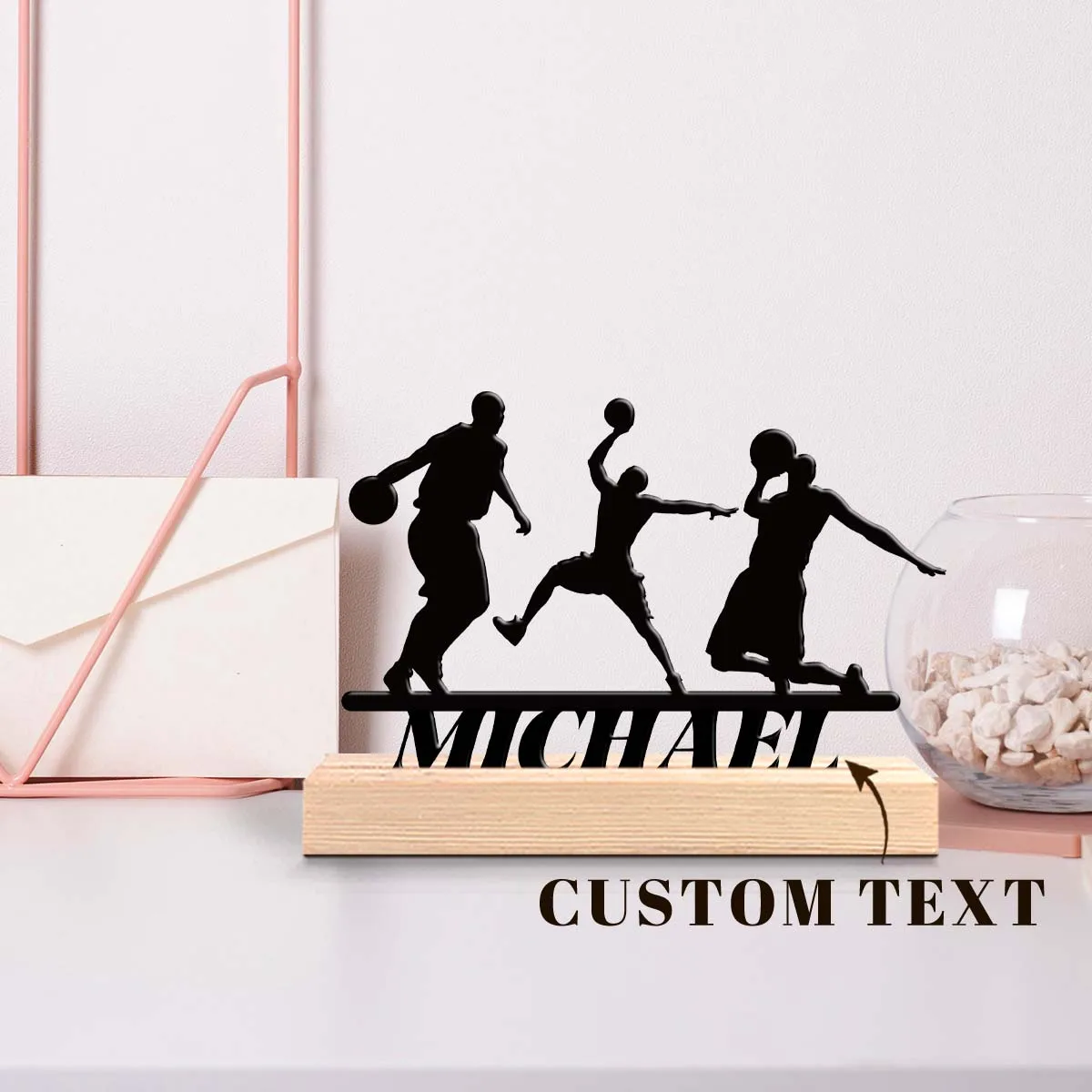 1pc Personalized Retro Iron Statue Decoration Custom Content With Wooden Base Art Decoration, Desktop Decoration