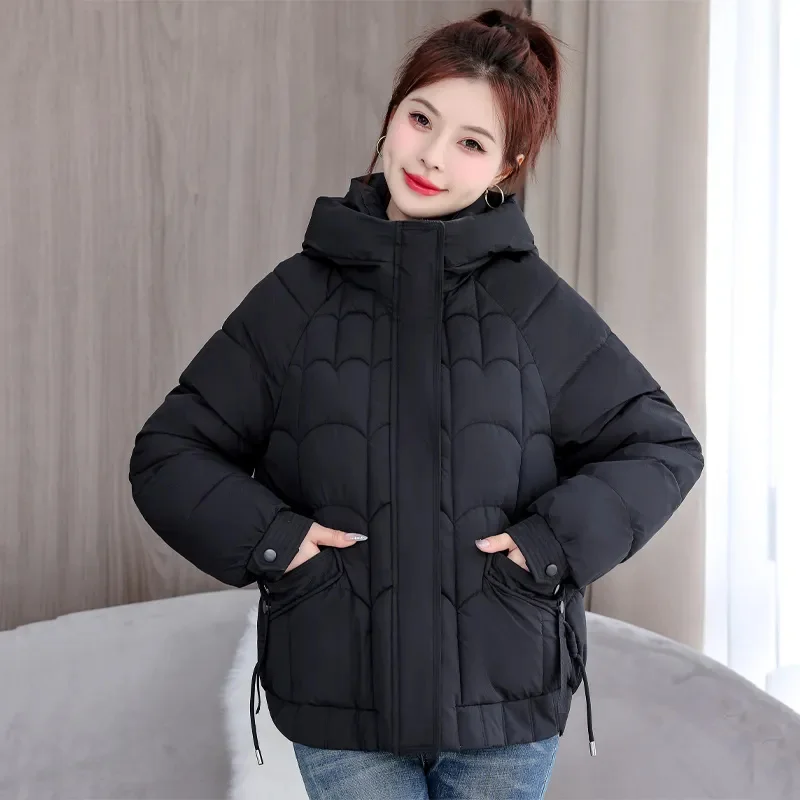 

Down Cotton-Padded Jacket New Winter Short Jacket Loose Thick Warm Fashion Hooded Winter Coat Female Parkas Outerwear Tops