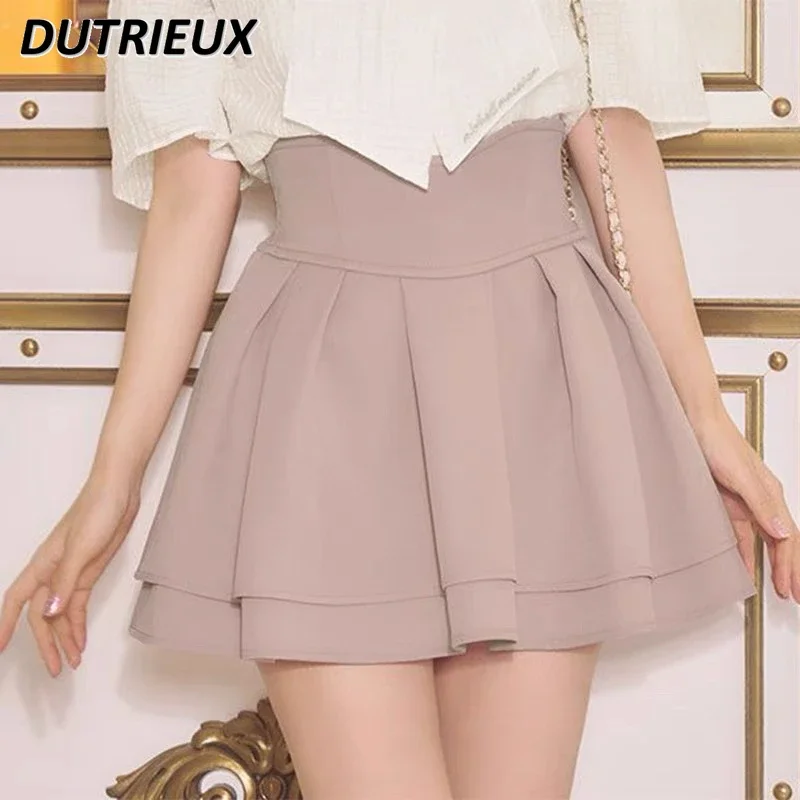 High Waist Solid Color Short Skirt Japanese Cute Girl Versatile Mine Mass Production Sweet Mini Y2k Pleated Skirts Culottes