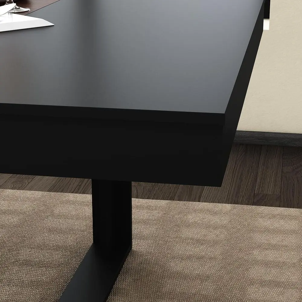 Elegant 86.8 Walnut & Black Rectangular Dining Table, Seats 6-8, for Kitchen or Dining Room