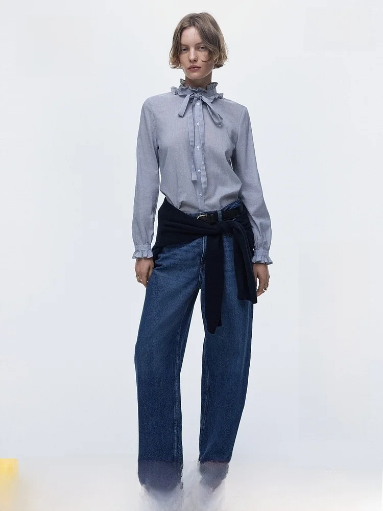 

H&M Women's Shirt Summer 2026 Commute Business Tuck-In Fashion Wooden Shirt Casual Style Long Sleeve Cotton Blend