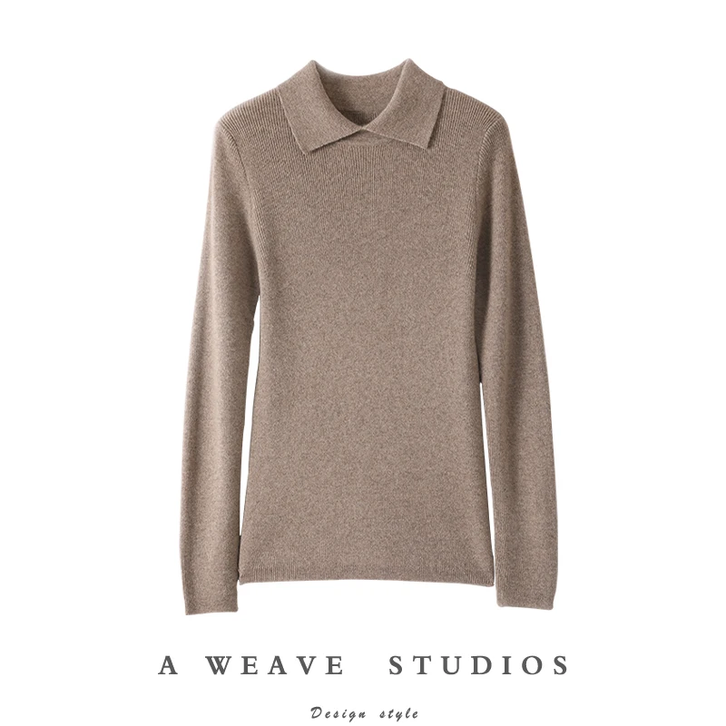 Damski sweter kaszmirowy 100%, z kołnierzykiem, wkładany przez głowę, jesienno-zimowy, dopasowany, podstawowy sweter kaszmirowy, dzianina kaszmirowa, elegancki top do biura, wysoce rozciągliwy.